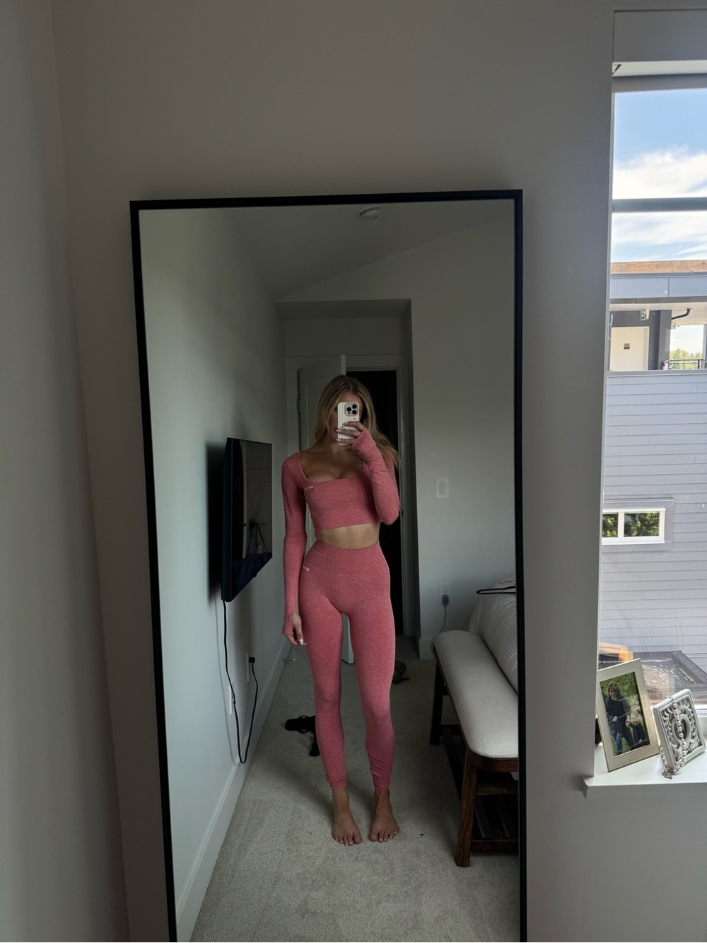 Bo + Tee Pink Long Sleeve Activewear Set With Shorts & Leggings